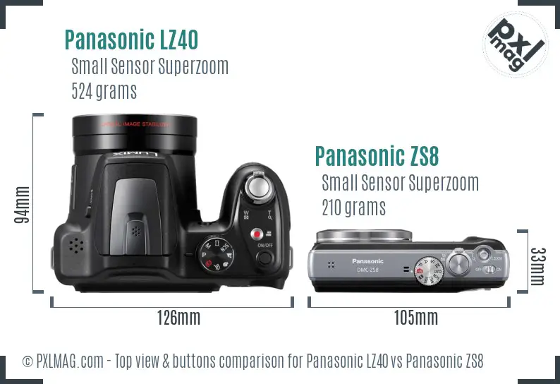 Panasonic LZ40 vs Panasonic ZS8 top view buttons comparison