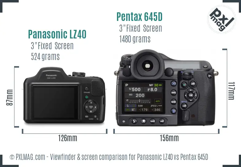 Panasonic LZ40 vs Pentax 645D Screen and Viewfinder comparison