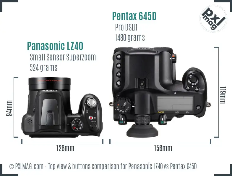 Panasonic LZ40 vs Pentax 645D top view buttons comparison
