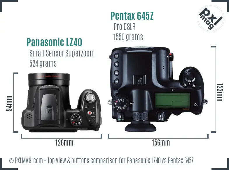 Panasonic LZ40 vs Pentax 645Z top view buttons comparison