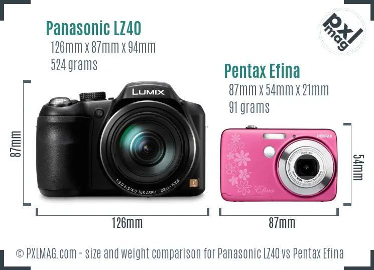 Panasonic LZ40 vs Pentax Efina size comparison