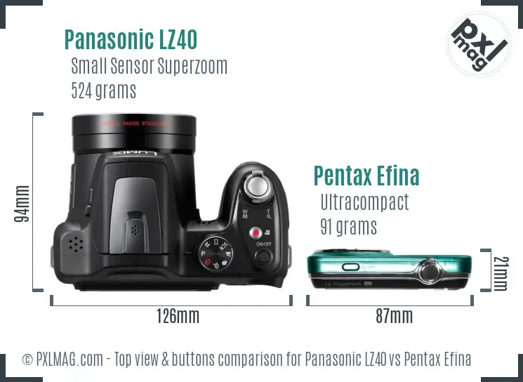 Panasonic LZ40 vs Pentax Efina top view buttons comparison
