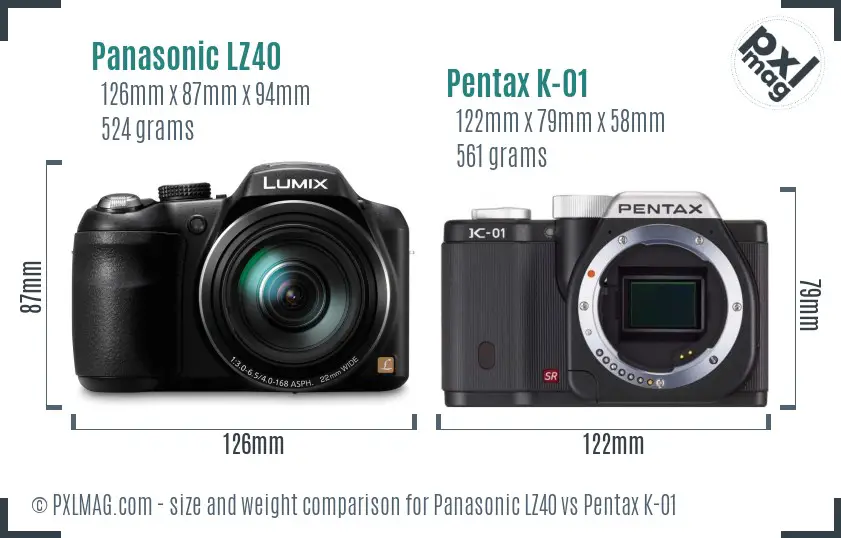 Panasonic LZ40 vs Pentax K-01 size comparison