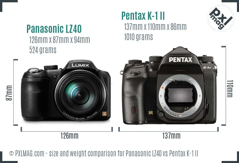 Panasonic LZ40 vs Pentax K-1 II size comparison