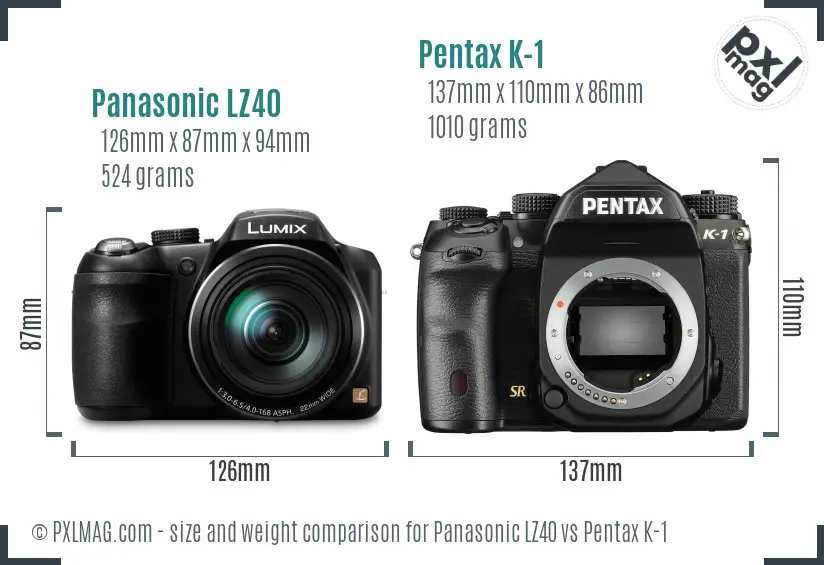 Panasonic LZ40 vs Pentax K-1 size comparison