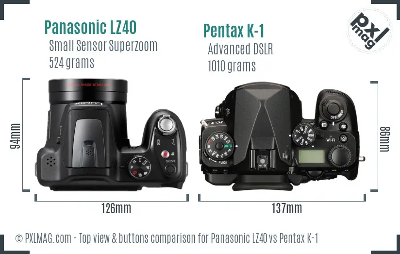 Panasonic LZ40 vs Pentax K-1 top view buttons comparison