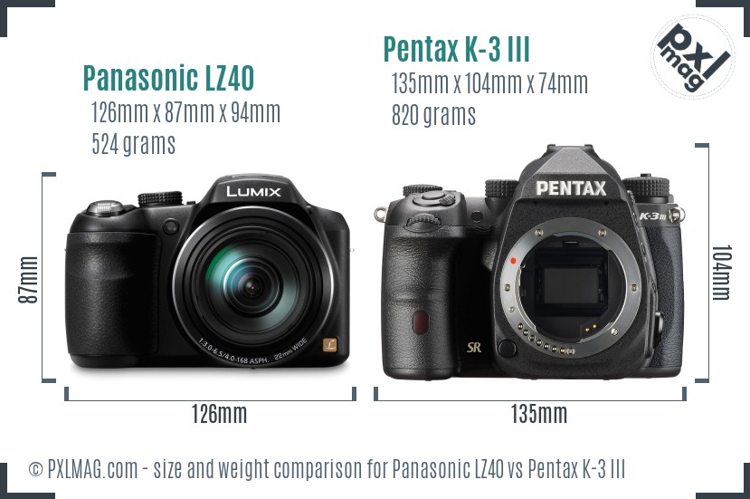 Panasonic LZ40 vs Pentax K-3 III size comparison