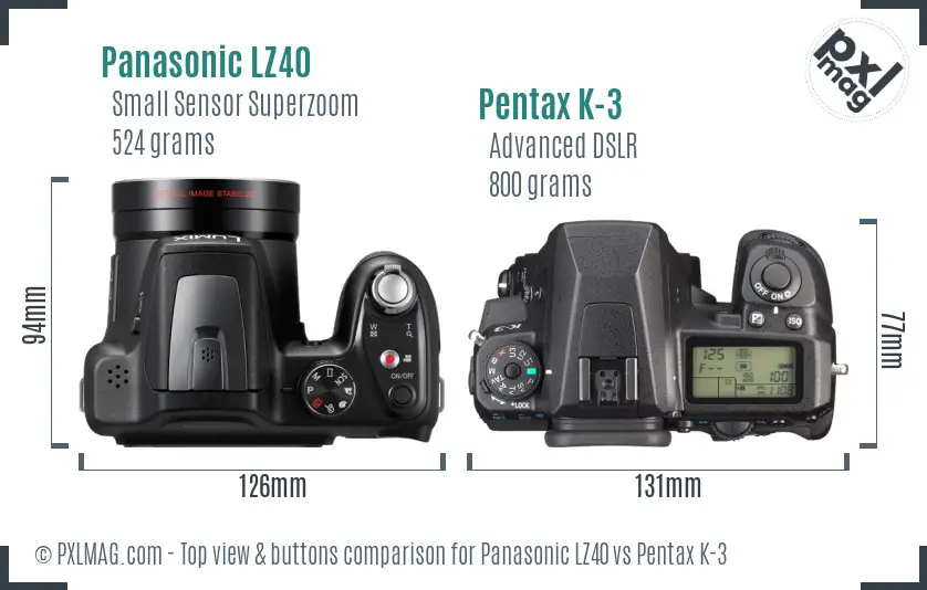 Panasonic LZ40 vs Pentax K-3 top view buttons comparison