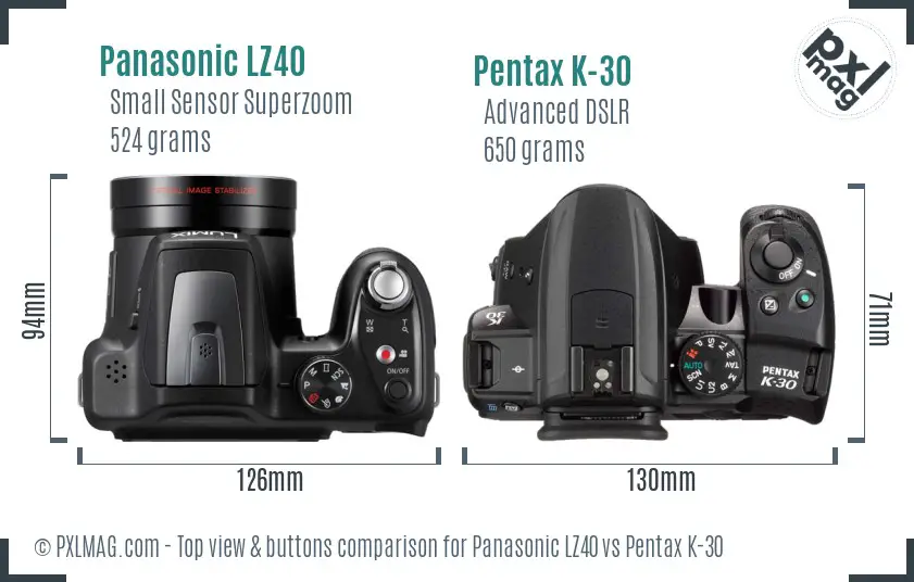 Panasonic LZ40 vs Pentax K-30 top view buttons comparison