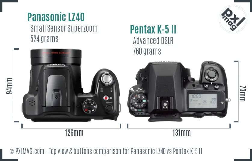 Panasonic LZ40 vs Pentax K-5 II top view buttons comparison
