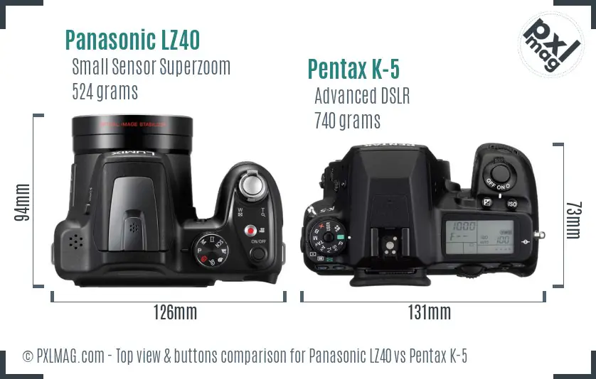 Panasonic LZ40 vs Pentax K-5 top view buttons comparison