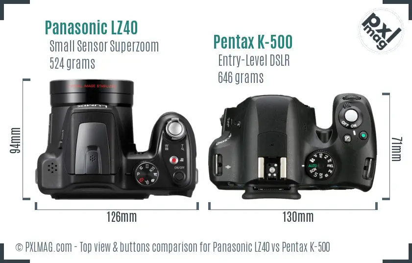 Panasonic LZ40 vs Pentax K-500 top view buttons comparison