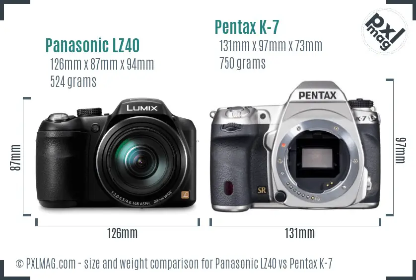 Panasonic LZ40 vs Pentax K-7 size comparison