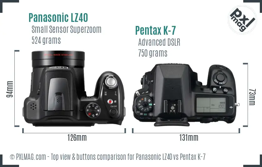 Panasonic LZ40 vs Pentax K-7 top view buttons comparison