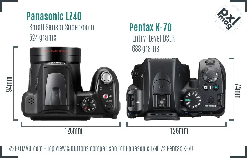 Panasonic LZ40 vs Pentax K-70 top view buttons comparison