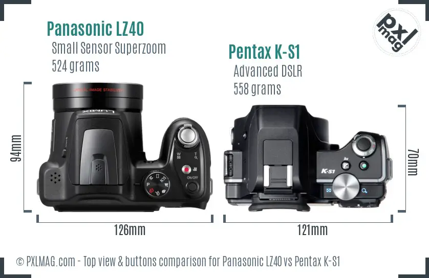 Panasonic LZ40 vs Pentax K-S1 top view buttons comparison