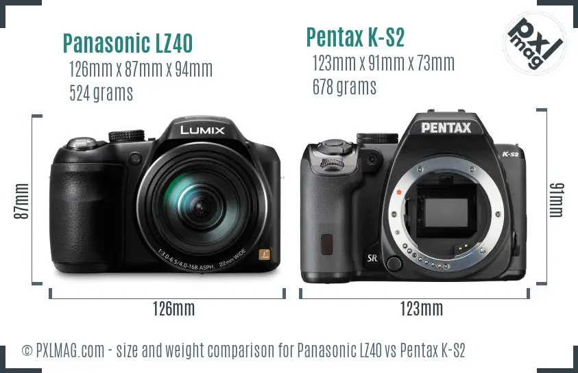Panasonic LZ40 vs Pentax K-S2 size comparison