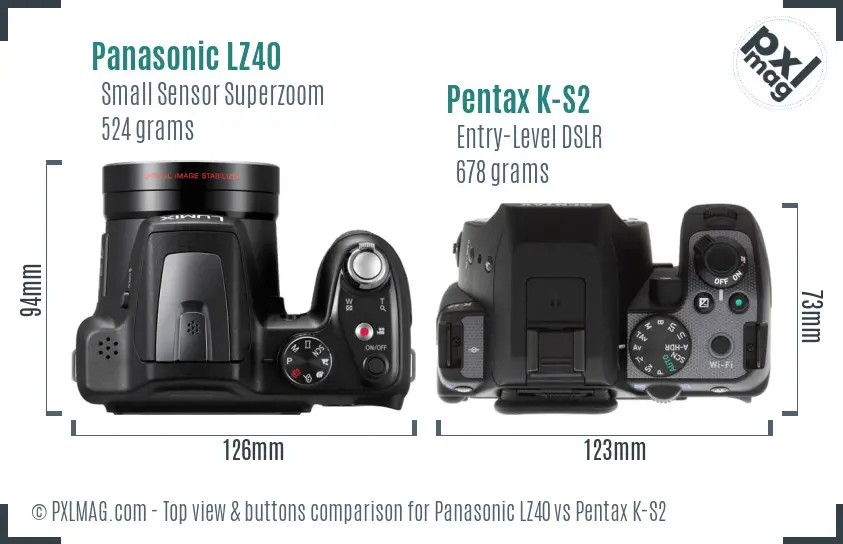 Panasonic LZ40 vs Pentax K-S2 top view buttons comparison