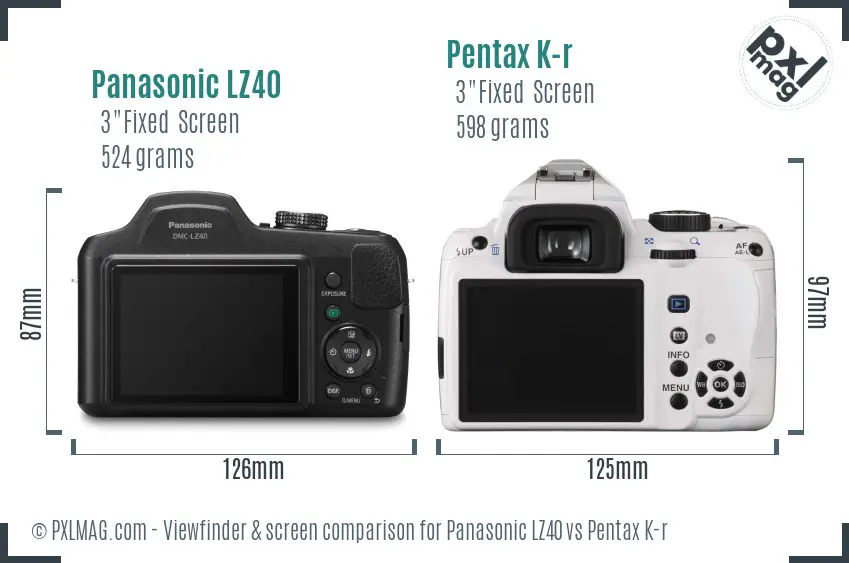 Panasonic LZ40 vs Pentax K-r Screen and Viewfinder comparison