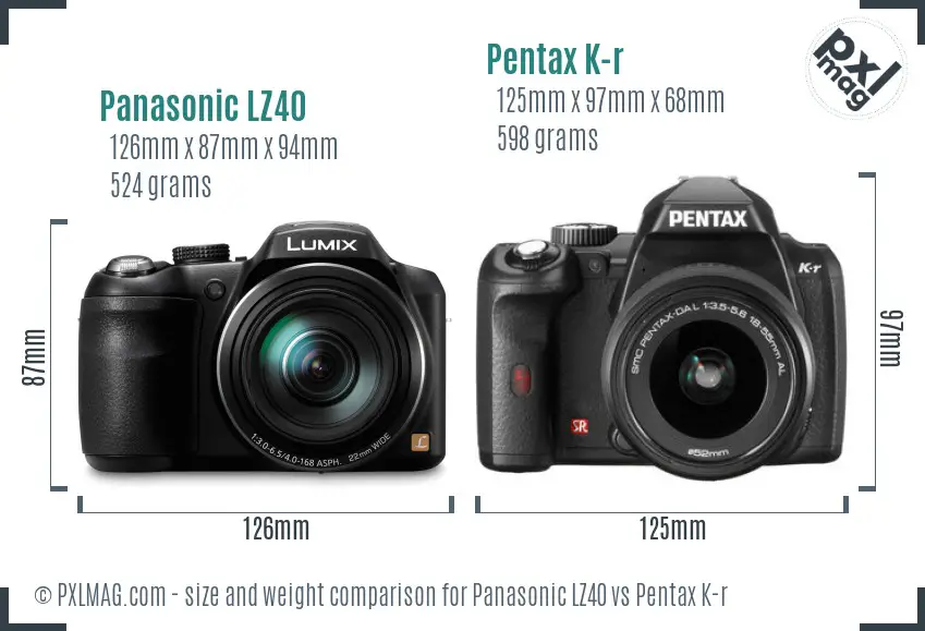 Panasonic LZ40 vs Pentax K-r size comparison