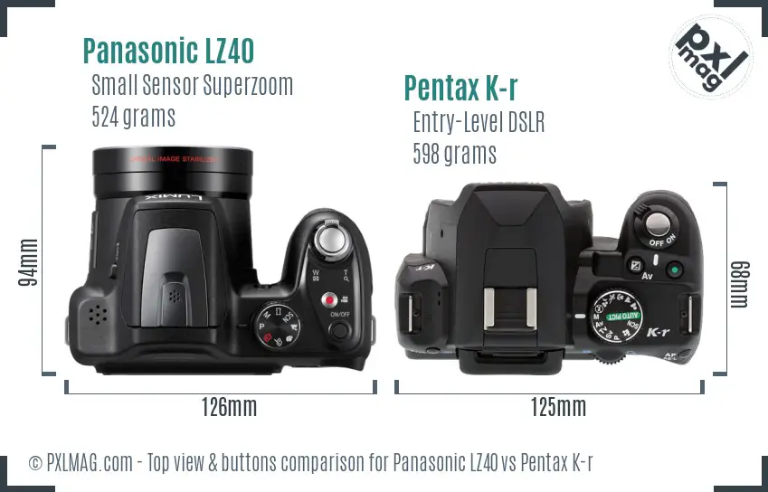 Panasonic LZ40 vs Pentax K-r top view buttons comparison