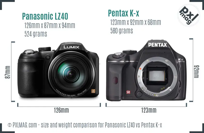 Panasonic LZ40 vs Pentax K-x size comparison