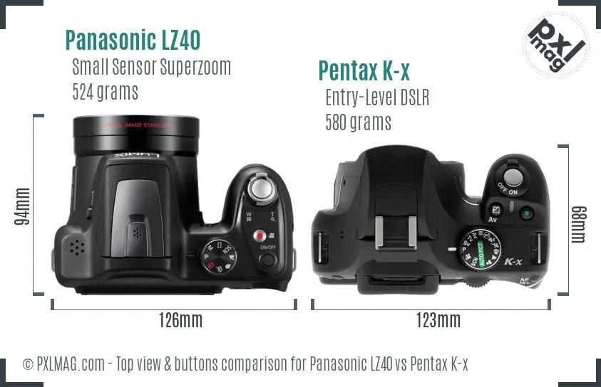 Panasonic LZ40 vs Pentax K-x top view buttons comparison