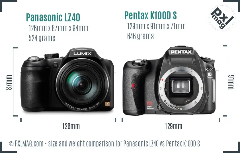 Panasonic LZ40 vs Pentax K100D S size comparison