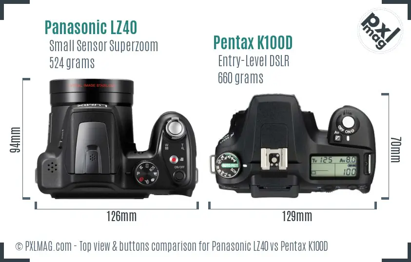 Panasonic LZ40 vs Pentax K100D top view buttons comparison