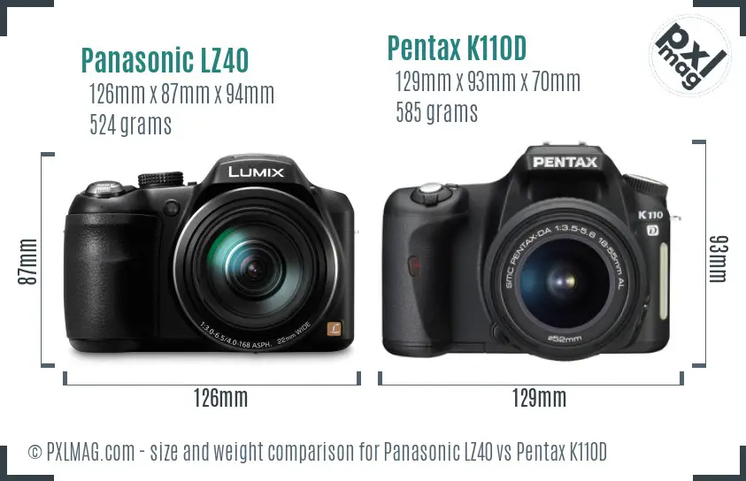 Panasonic LZ40 vs Pentax K110D size comparison