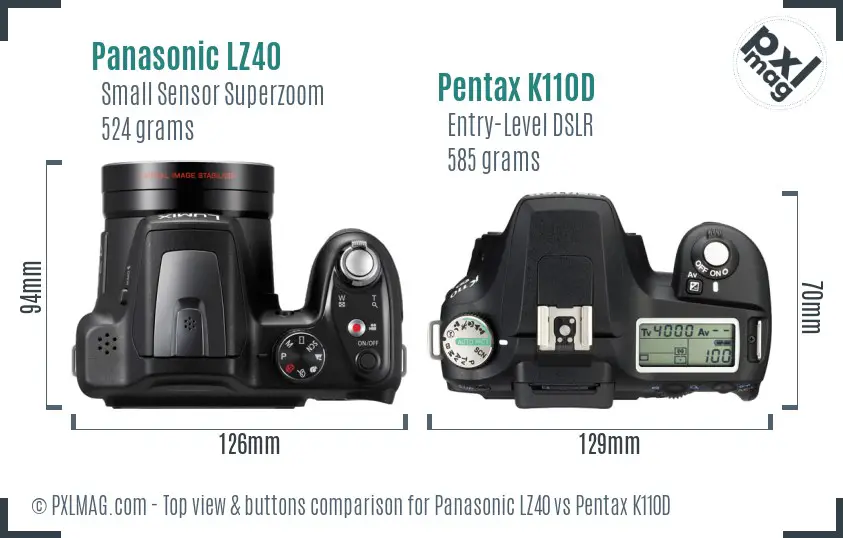 Panasonic LZ40 vs Pentax K110D top view buttons comparison
