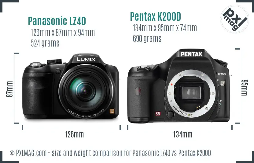 Panasonic LZ40 vs Pentax K200D size comparison