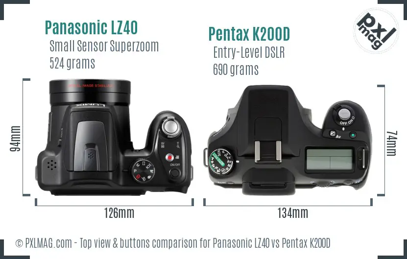 Panasonic LZ40 vs Pentax K200D top view buttons comparison