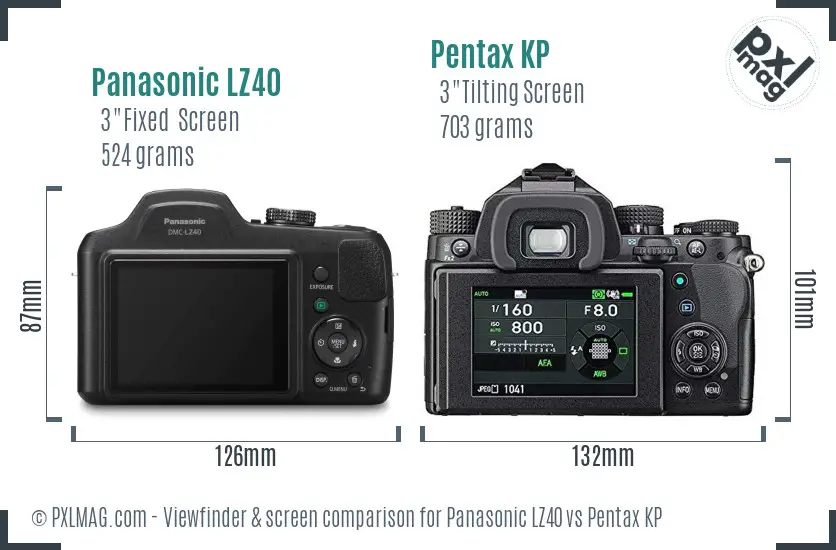 Panasonic LZ40 vs Pentax KP Screen and Viewfinder comparison