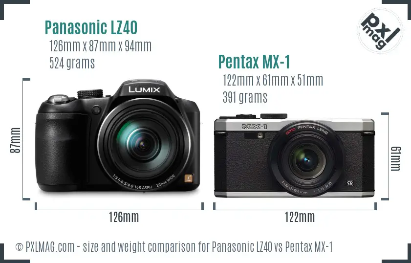 Panasonic LZ40 vs Pentax MX-1 size comparison
