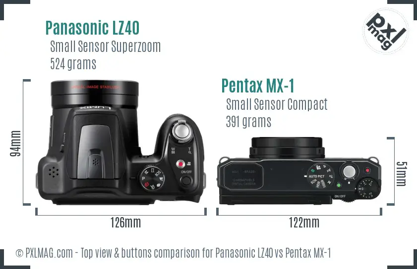 Panasonic LZ40 vs Pentax MX-1 top view buttons comparison