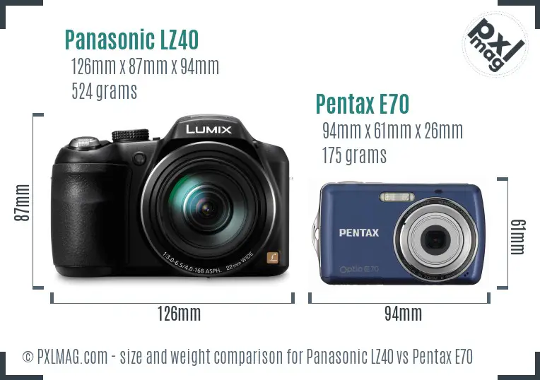 Panasonic LZ40 vs Pentax E70 size comparison