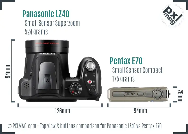 Panasonic LZ40 vs Pentax E70 top view buttons comparison
