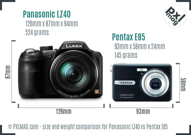 Panasonic LZ40 vs Pentax E85 size comparison