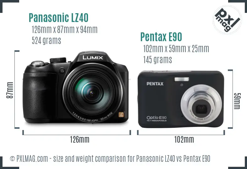 Panasonic LZ40 vs Pentax E90 size comparison