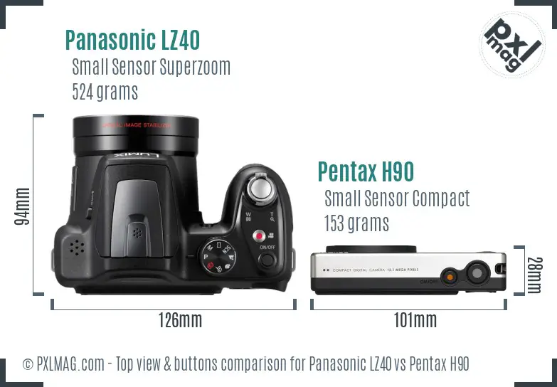 Panasonic LZ40 vs Pentax H90 top view buttons comparison