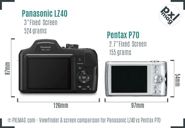 Panasonic LZ40 vs Pentax P70 Screen and Viewfinder comparison