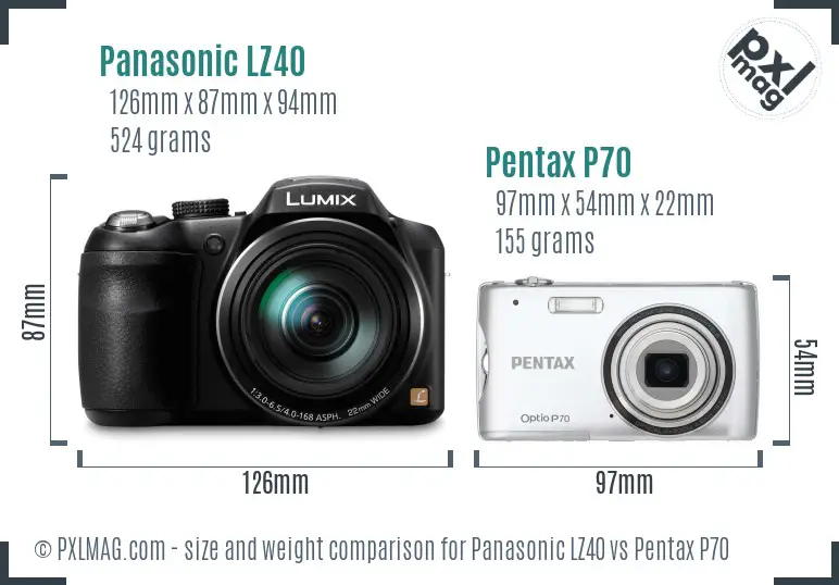 Panasonic LZ40 vs Pentax P70 size comparison