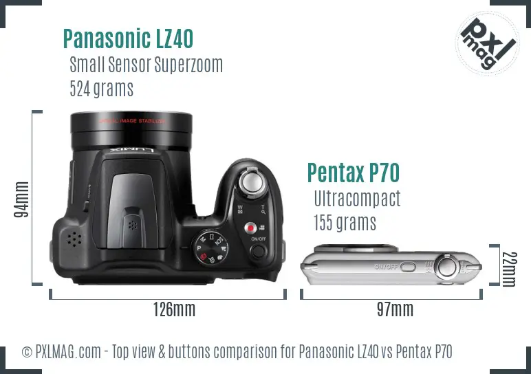Panasonic LZ40 vs Pentax P70 top view buttons comparison