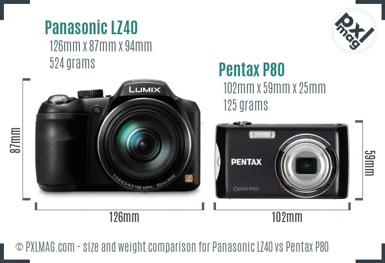 Panasonic LZ40 vs Pentax P80 size comparison