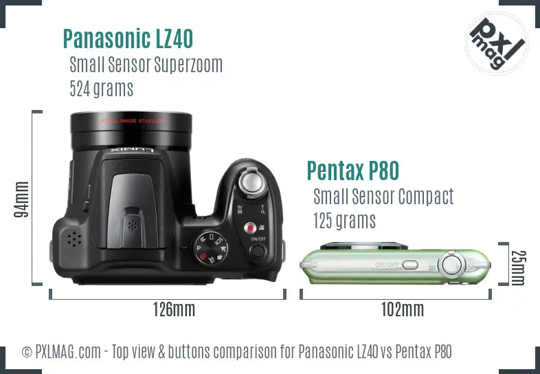 Panasonic LZ40 vs Pentax P80 top view buttons comparison