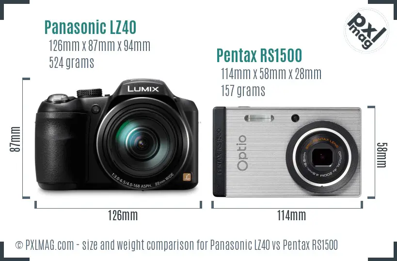 Panasonic LZ40 vs Pentax RS1500 size comparison