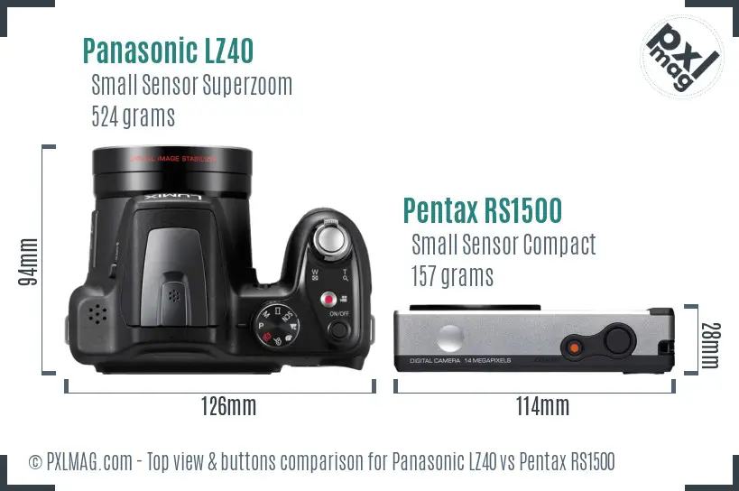Panasonic LZ40 vs Pentax RS1500 top view buttons comparison