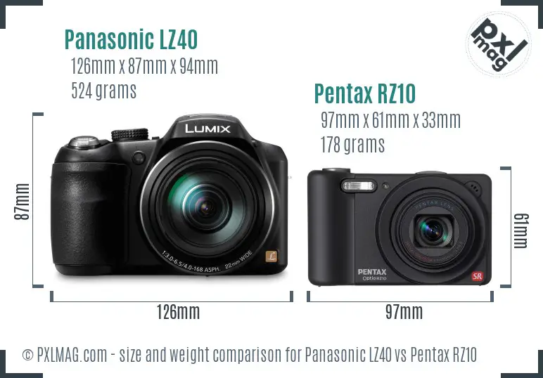 Panasonic LZ40 vs Pentax RZ10 size comparison