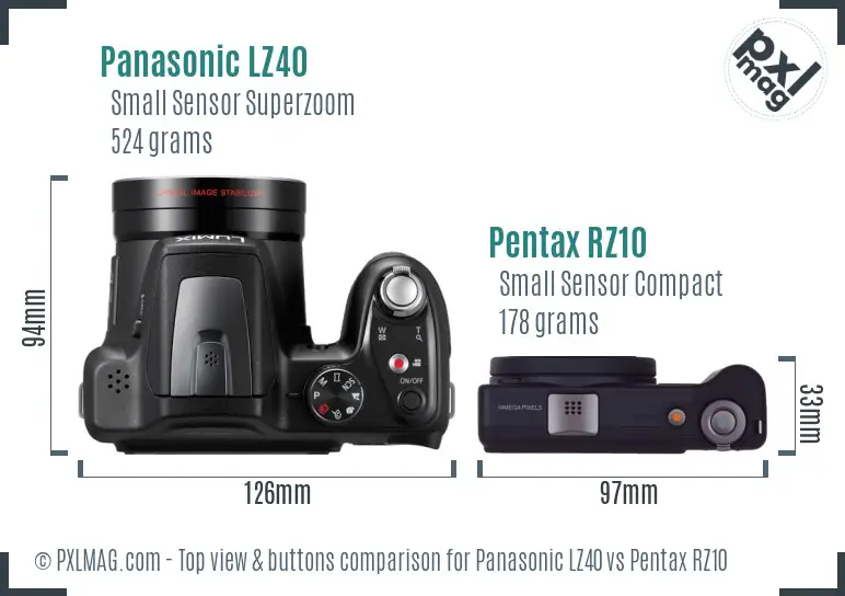 Panasonic LZ40 vs Pentax RZ10 top view buttons comparison